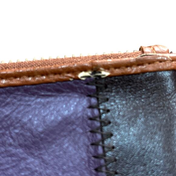 Kooba zipper top leather patchwork wristlet pouch cosmetics bag tan multicolor - Picture 5 of 5